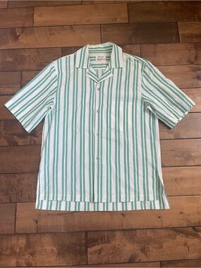 Acne Studios Mint and White Vertical Stripe Short-Sleeve Button-Down